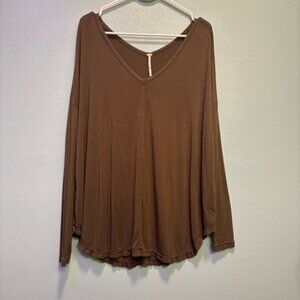 Free People Olive Moonshine Long Sleeve V-Neck Tunic Top Size S